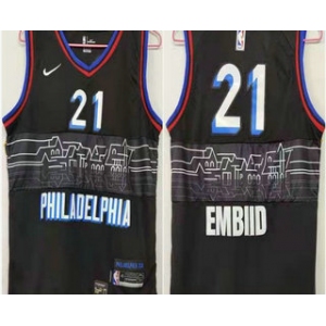 Men's Philadelphia 76ers #21 Joel Embiid NEW Black Nike 2021 Swingman City Edition Jersey