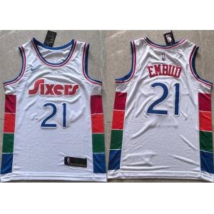Men's Philadelphia 76ers #21 Joel Embiid White 2024 25 City Edition Stitched Jersey