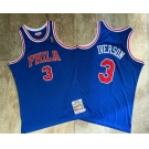 Men's Philadelphia 76ers #3 Allen Iverson 1996-97 Blue Hardwood Classics Soul AU Throwback Jersey