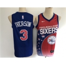 Men's Philadelphia 76ers #3 Allen Iverson Authentic Blue Salute Edition 2021 New Basketball Jersey