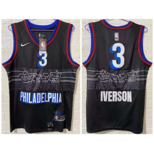 Men's Philadelphia 76ers #3 Allen Iverson NEW Black Nike 2021 Swingman City Edition Jersey