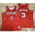 Men's Philadelphia 76ers #3 Allen Iverson Red Snakeskin Hardwood AU Throwback Jersey