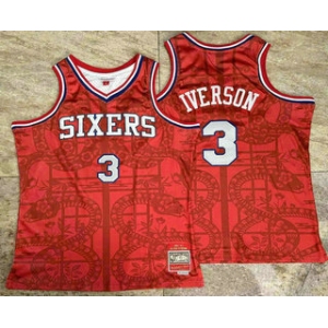 Men's Philadelphia 76ers #3 Allen Iverson Red Snakeskin Hardwood AU Throwback Jersey