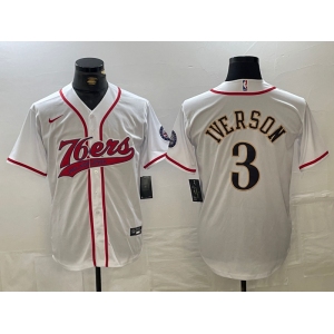 Men's Philadelphia 76ers #3 Allen Iverson White With Patch Cool Base Stitched Baseball Jersey