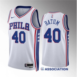 Men's Philadelphia 76ers #40 Nicolas Batum White Association Edition Stitched Jersey