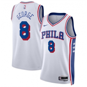Men's Philadelphia 76ers #8 Paul George White Association Edition Stitched Jersey
