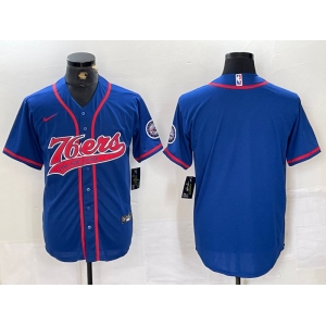 Men's Philadelphia 76ers Blue Black With Patch Cool Base Stitched Baseball Jersey