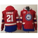 Philadelphia 76ers #21 Joel Embiid Red Name & Number Pullover NBA Hoodie