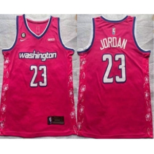 Men's Washington Wizards #23 Michael Jordan 2022 Pink City Edition With 6 Patch Stitched Jersey With Sponsor