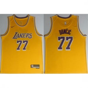Men Los Angeles Lakers #77 Luka Docic Yellow 2025 Stitched Basketball Jersey