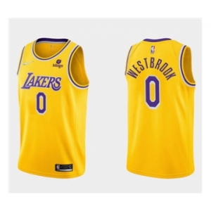 Men's Los Angeles Lakers #0 Russell Westbrook 75th Anniversary Diamond Gold 2021 Stitched Basketball Jersey