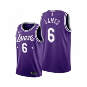 Men's Los Angeles Lakers 2021-22 City Ediition #6 LeBron James Purple Stitched Basketball Jersey