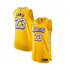 Men's Los Angeles Lakers #23 LeBron James Authentic Gold 2019-20 City Edition Basketball Jersey