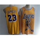 Men's Los Angeles Lakers #23 LeBron James Gold Skeleton fashion Edition Basketball Jersey