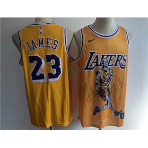 Men's Los Angeles Lakers #23 LeBron James Gold Skeleton fashion Edition Basketball Jersey