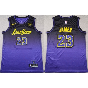 Men's Los Angeles Lakers #23 LeBron James Purple 2024 Stitched Basketball Jersey
