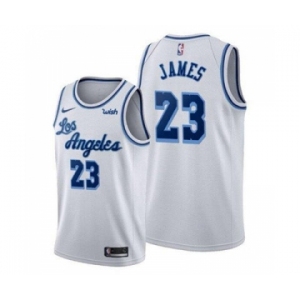 Men's Los Angeles Lakers #23 LeBron James White Classic Edition Swingman Stitched Basketball Jersey