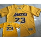 Men's Los Angeles Lakers #23 Lebron James Yellow Short Sleeved AU Throwback Jersey