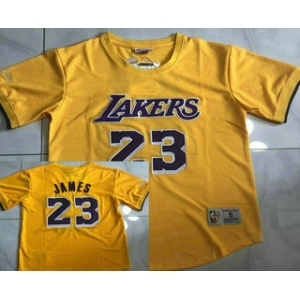 Men's Los Angeles Lakers #23 Lebron James Yellow Short Sleeved AU Throwback Jersey