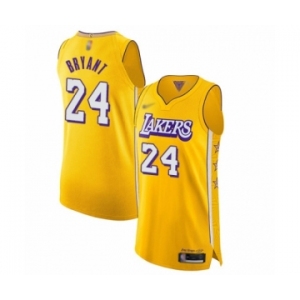 Men's Los Angeles Lakers #24 Kobe Bryant Authentic Gold 2019-20 City Edition Basketball Jersey