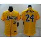 Men's Los Angeles Lakers #24 Kobe Bryant Number Yellow Cool Base Stitched Baseball Jersey