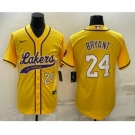 Men's Los Angeles Lakers #24 Kobe Bryant Number Yellow With Patch Cool Base Stitched Baseball Jersey