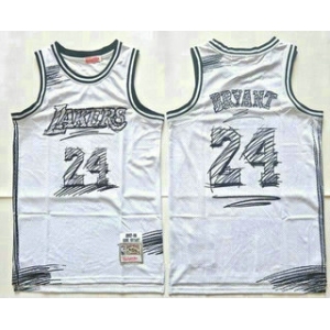 Men's Los Angeles Lakers #24 Kobe Bryant White Sketch Swingman Jersey