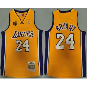 Men's Los Angeles Lakers #24 Kobe Bryant Yellow Champion Patch 2009-10 Hardwood Classics Soul Swingman Throwback Jersey