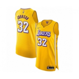 Men's Los Angeles Lakers #32 Magic Johnson Authentic Gold 2019-20 City Edition Basketball Jersey