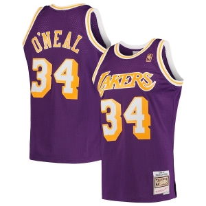 Men's Los Angeles Lakers #34 Shaquille O'Neal Purple Throwback Jersey