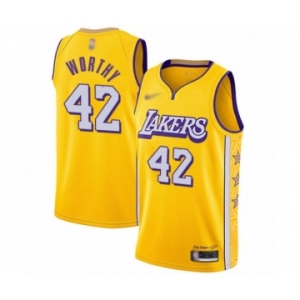 Men's Los Angeles Lakers #42 James Worthy Swingman Gold 2019-20 City Edition Basketball Jersey