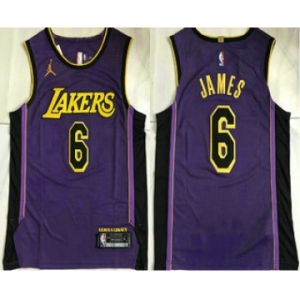 Men's Los Angeles Lakers #6 LeBron James Purple 2022 Jordan AU Stitched Jersey