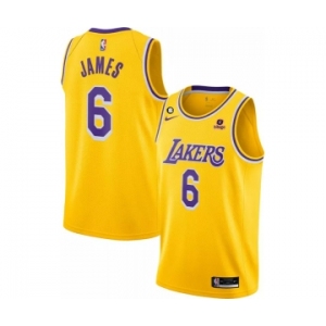 Men's Los Angeles Lakers #6 LeBron James Yellow No.6 Patch Stitched Basketball Jersey