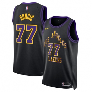 Men's Los Angeles Lakers #77 Luka Doncic Black 2025-26 City Edition Stitched Basketball Jersey