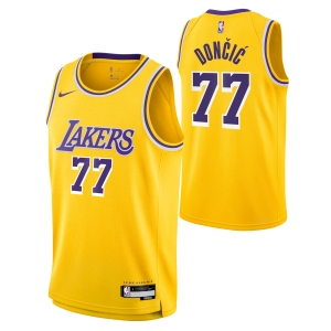 Men's Los Angeles Lakers #77 Luka Doncic Yellow 2025 Icon Edition Stitched Jersey