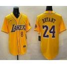Men's Los Angeles Lakers #8 24 Kobe Bryant Yellow Purple With Patch Cool Base Stitched Baseball Jersey