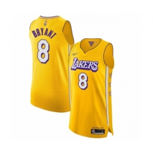 Men's Los Angeles Lakers #8 Kobe Bryant Authentic Gold 2019-20 City Edition Basketball Jersey