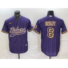 Men's Los Angeles Lakers #8 Kobe Bryant Purple Pinstripe Cool Base Stitched Baseball Jersey