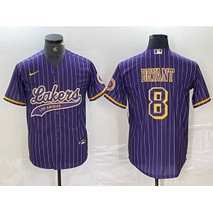 Men's Los Angeles Lakers #8 Kobe Bryant Purple Pinstripe Cool Base Stitched Baseball Jersey