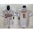 Men's Los Angeles Lakers #8 Kobe Bryant White Cool Base Stitched Baseball Jerseys