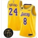 Men's Los Angeles Lakers #8/24 Kobe Bryant Authentic Gold Commemorative Edition Jersey