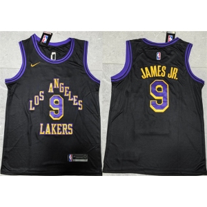 Mens Los Angeles Lakers #9 Bronny James Jr. Black 2024 Draft Stitched Basketball Jersey