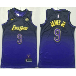 Men's Los Angeles Lakers #9 Bronny James Jr Purple 2024 City Edition Swingman Sponsor Stitched Jersey