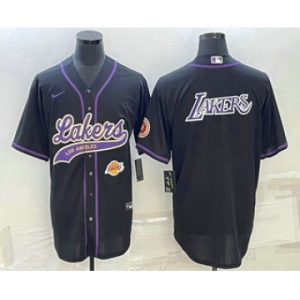 Men's Los Angeles Lakers Black Big Logo With Patch Cool Base Stitched Baseball Jersey