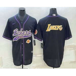 Men's Los Angeles Lakers Black Big Logo With Patch Cool Base Stitched Baseball Jerseys
