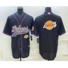 Men's Los Angeles Lakers Black Team Big Logo With Patch Cool Base Stitched Baseball Jersey