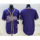 Men's Los Angeles Lakers Blank Purple Cool Base Stitched Baseball Jersey