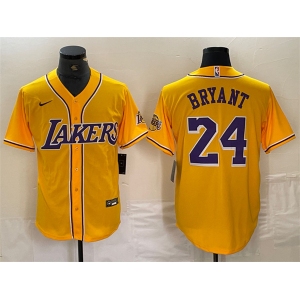 Men's Los Angeles Lakers Front #24 Kobe Bryant Gold Cool Base Stitched Baseball Jersey