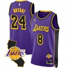 Men's Los Angeles Lakers Front #8 Back #24 Kobe Bryant Purple 2025 California Patch Stitched Basketball Jersey