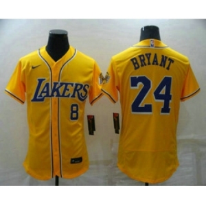 Men's Los Angeles Lakers Front #8 Back #24 Kobe Bryant Yellow Cool Base Stitched Baseball Jersey